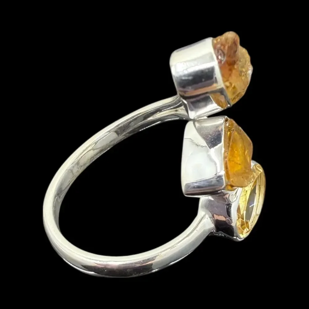 Natural Yellow Citrine Ring 925 Sterling Silver Band Size 8 Handmade Wrap